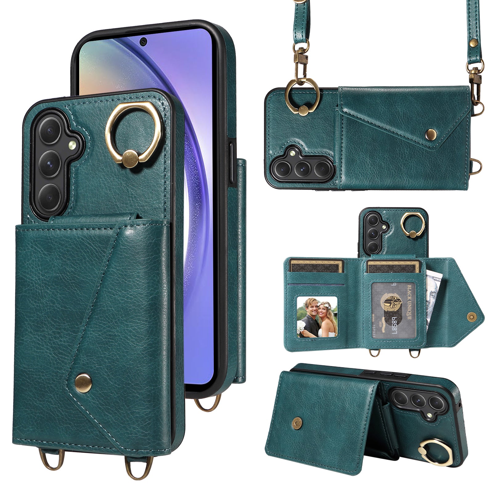 002 Anti-drop Shell for Samsung Galaxy A54 5G Ring Kickstand Card Bag Litchi Texture Leather TPU Phone Case with Shoulder Strap 002 Anti-drop Shell for Samsung Galaxy A54 5G Ring Kickstand Card Bag Litchi Texture Leather TPU Phone Case with Shoulder Strap